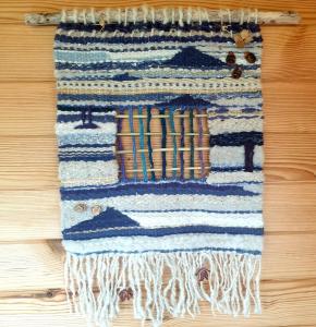 Della Rea, Tapestry weaving .natural wool, plant fibres. handspun and home indigo dyed
