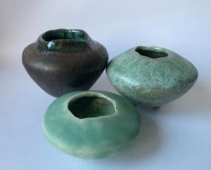 Mary Frith, Three Vessels,  ceramic, from 10x7.5cm to 8x3cm,  £35