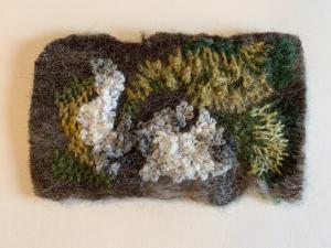 Jackie Fry,  Moss  Lichen.  Embroidered felt piece. 19 cm x 13 cm