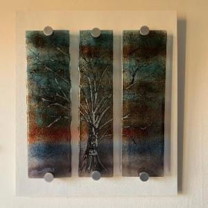 Mary Frith,   Winter Tree, fused glass on white board, 40x35cm,  £125