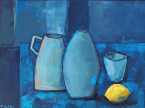 Trisha Kane,  Blues with Lemon,acrylic on canvas, 40x30cm, £115