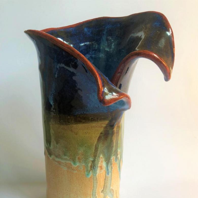 Janet Imrie,  Unfurling vase. Pottery 30cn x 10 cm. NFS